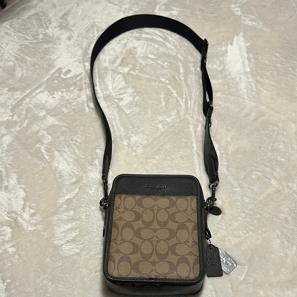 Coach Brown and Black Messenger Bag with Signature Design NWOT
